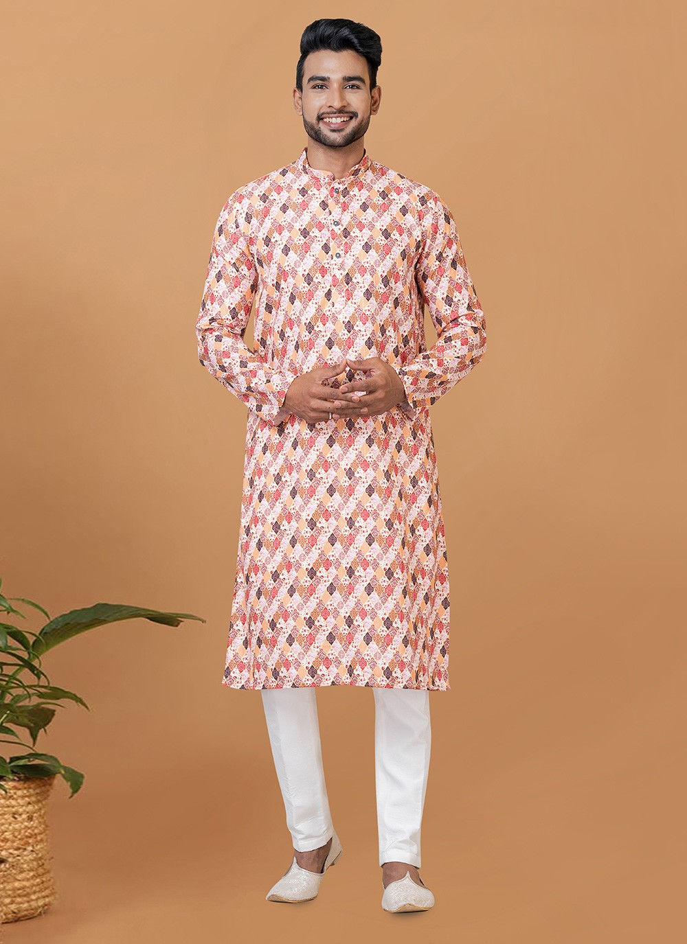 Digital Print Cotton Multi Colour Kurta Pyjama - M5917