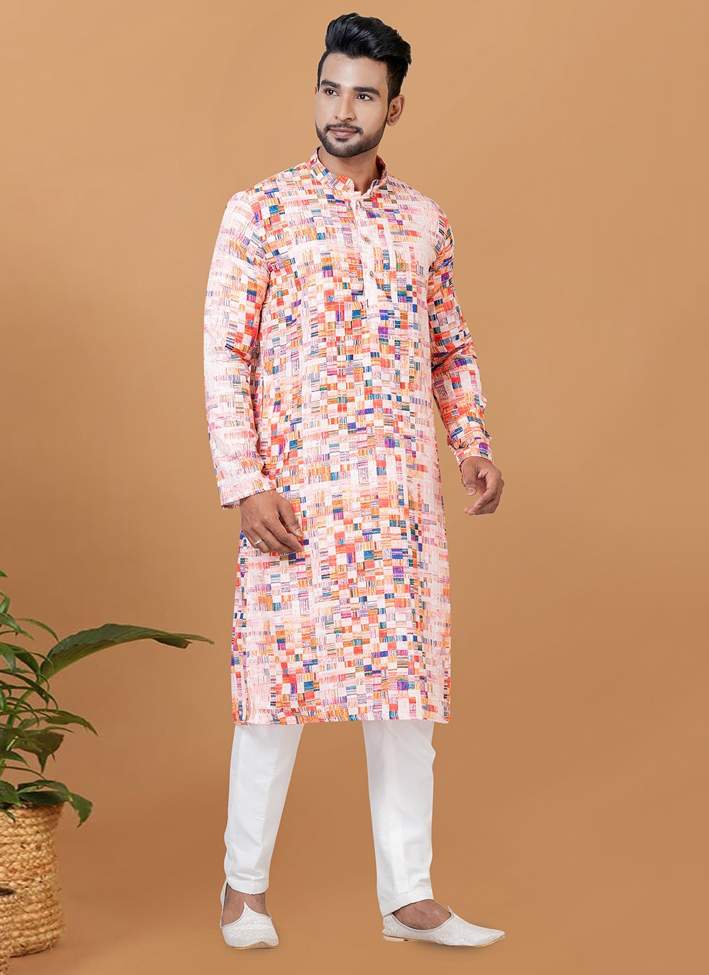 Digital Print Cotton Multi Colour Kurta Pyjama - M5922