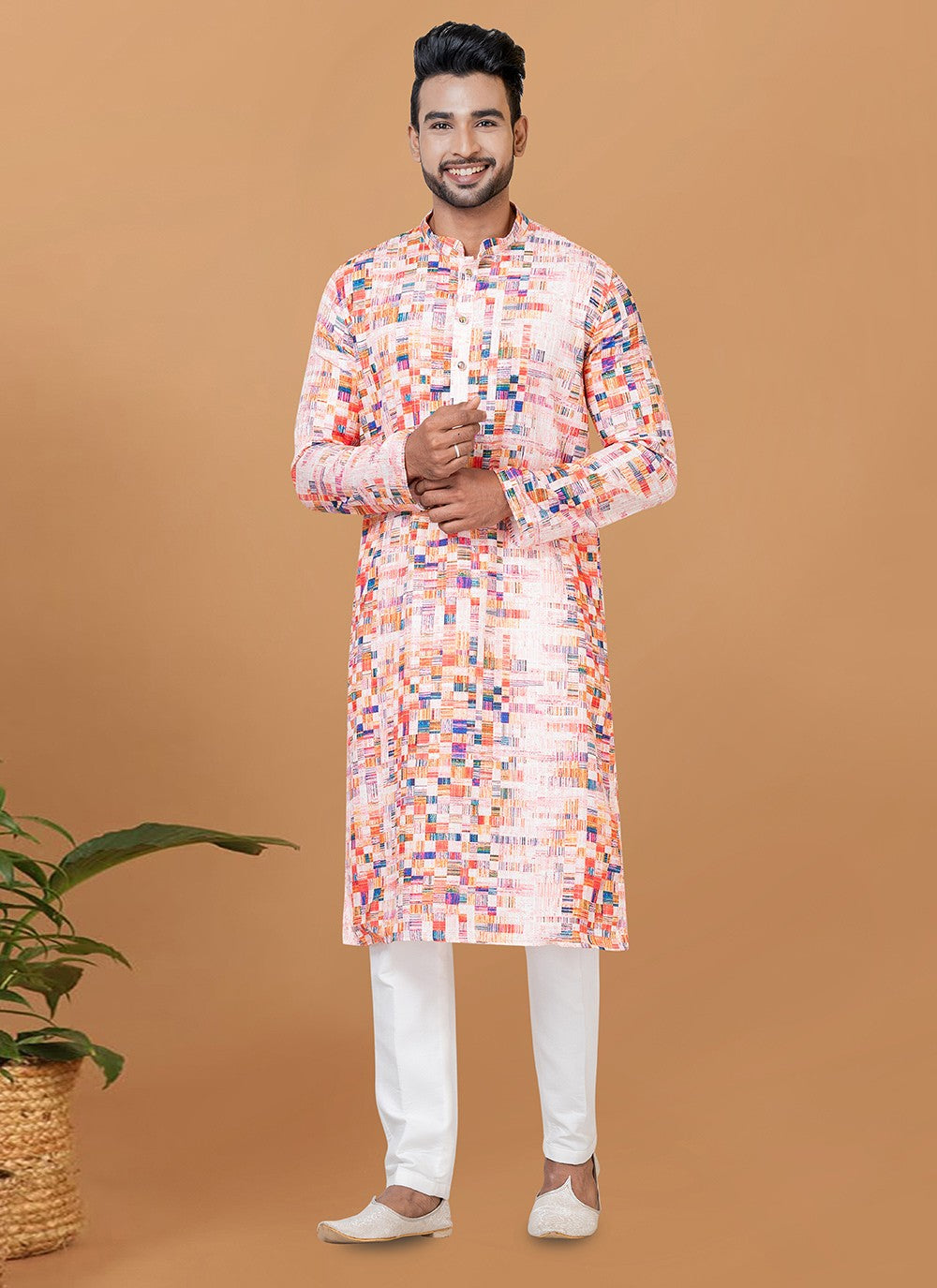 Digital Print Cotton Multi Colour Kurta Pyjama - M5922