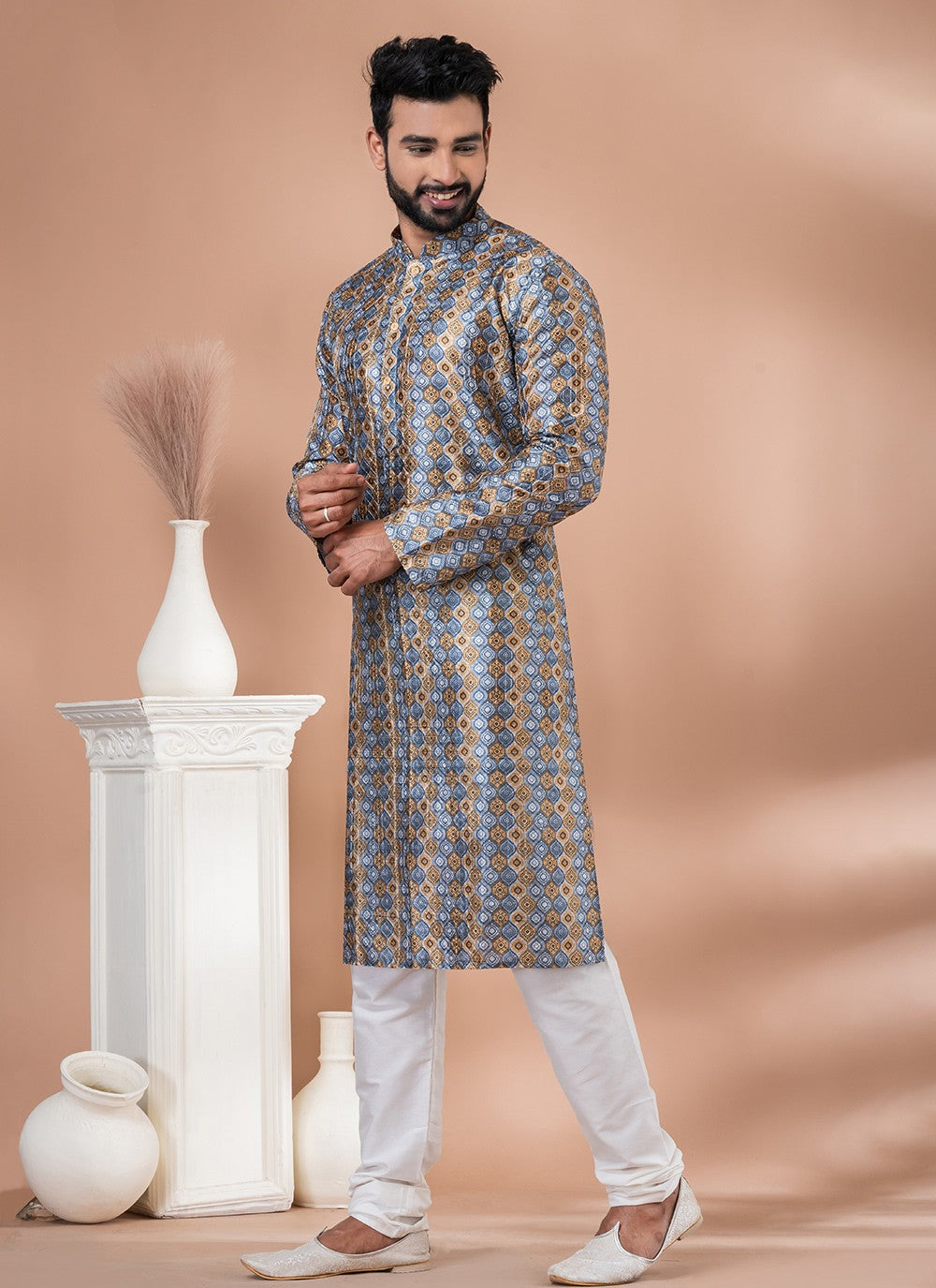 Digital Print Cotton Multi Colour Kurta Pyjama - M6992