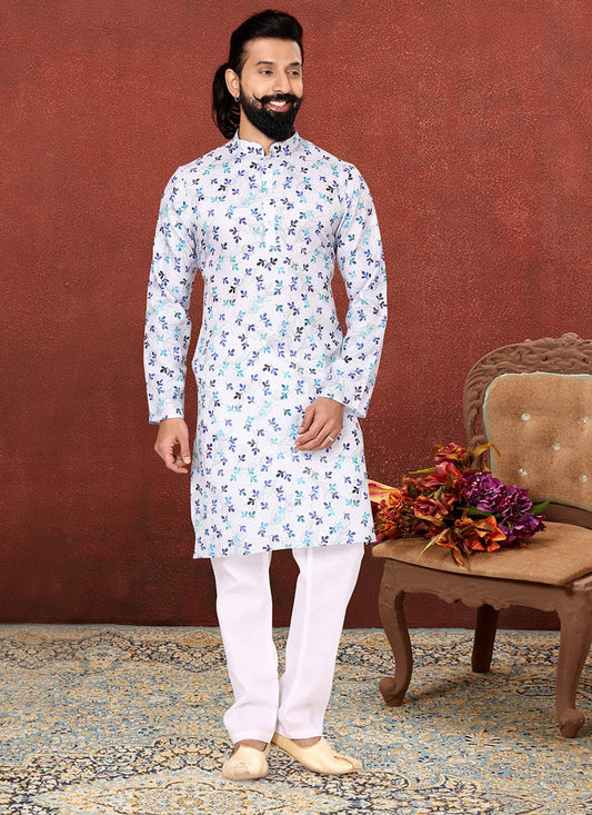 Digital Print Cotton Off White Kurta Pyjama - M2583