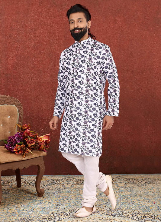 Digital Print Cotton Off White Kurta Pyjama - M2606