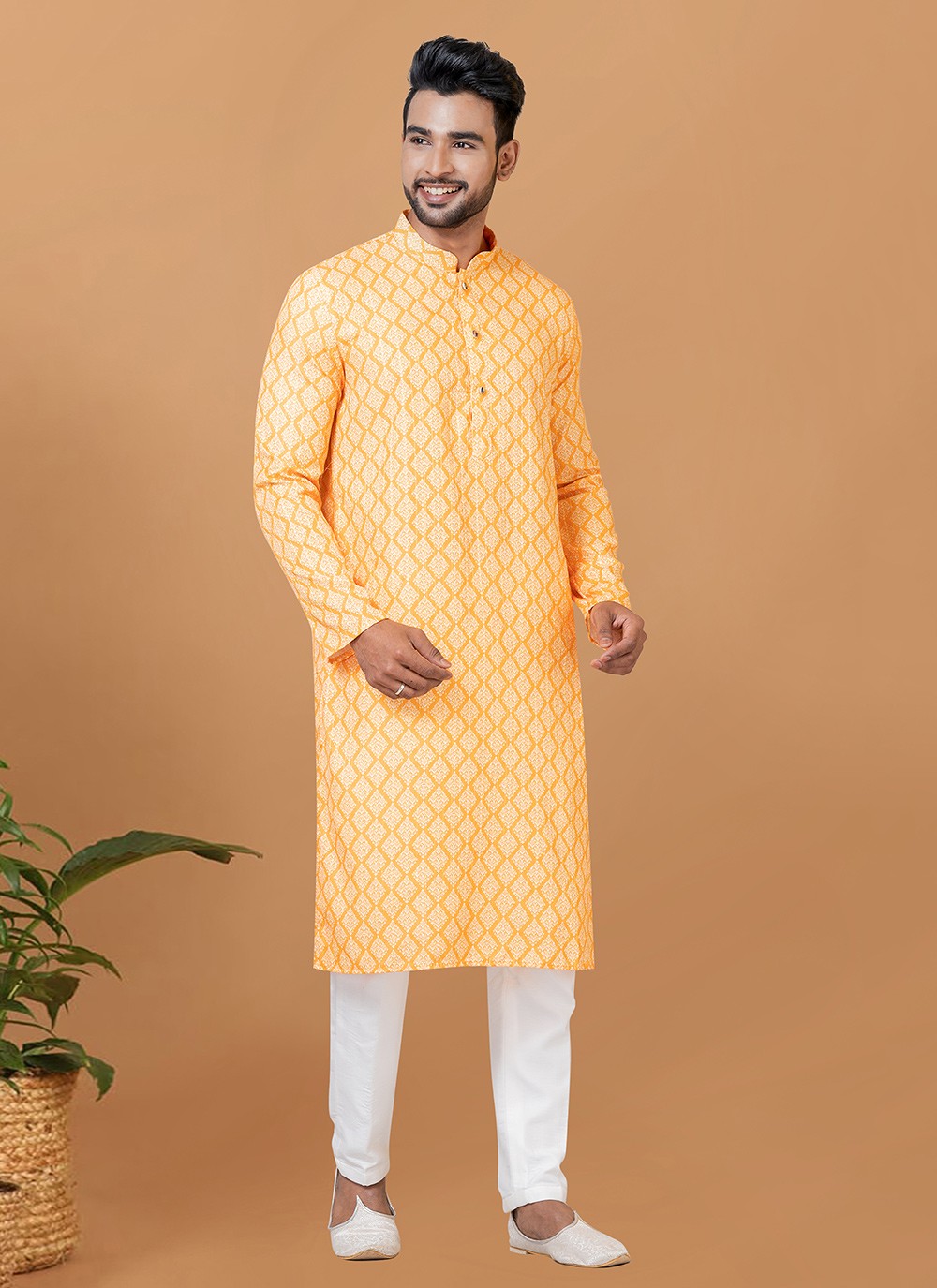 Digital Print Cotton Yellow Kurta Pyjama - M5908