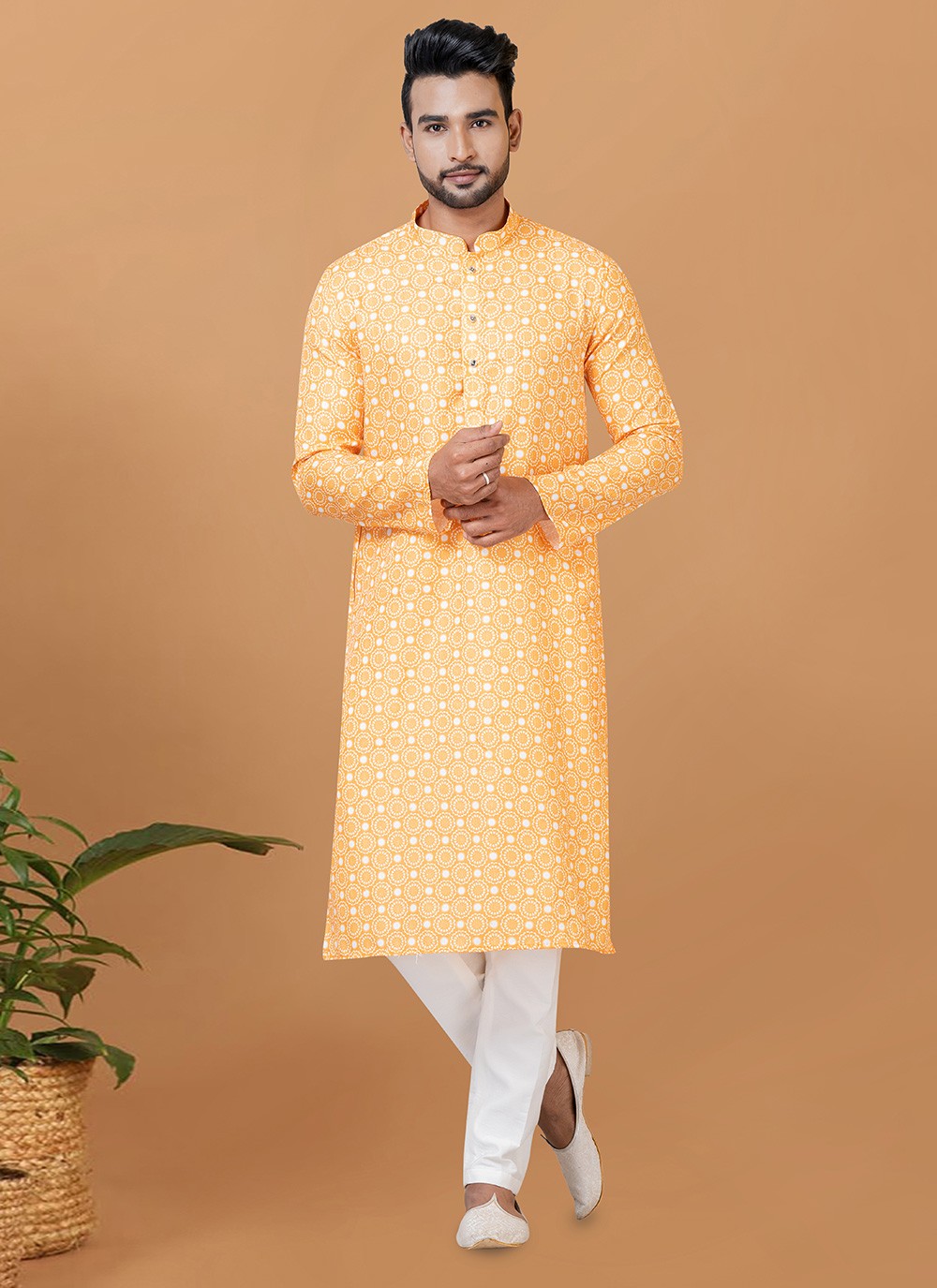 Digital Print Cotton Yellow Kurta Pyjama - M5925