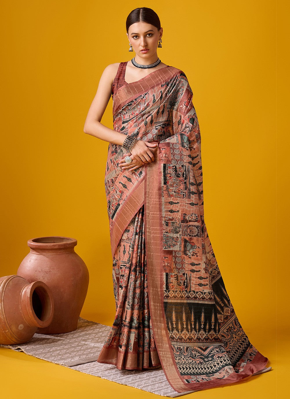 Classic Digital Print Cotton Saree - S6142