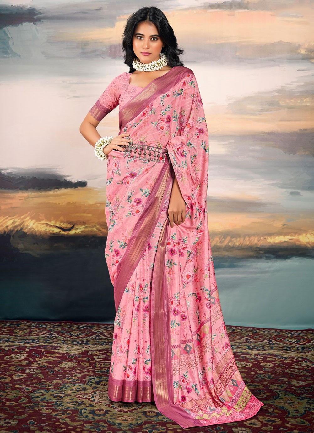 Classic Digital Print Cotton Silk Saree - S9125