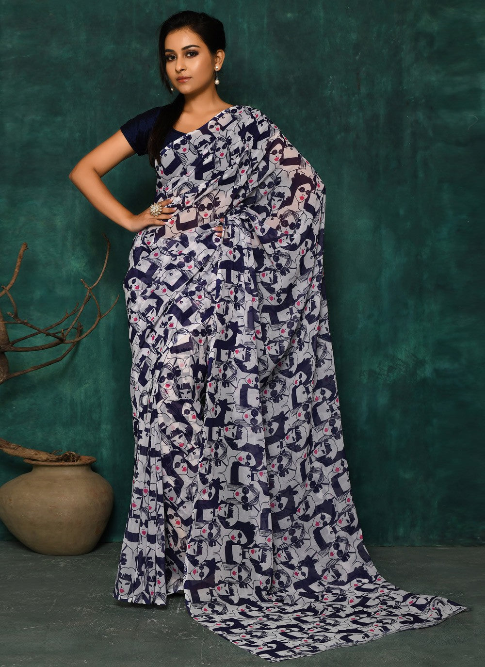 Classic Digital Print Faux Georgette Saree - S2174