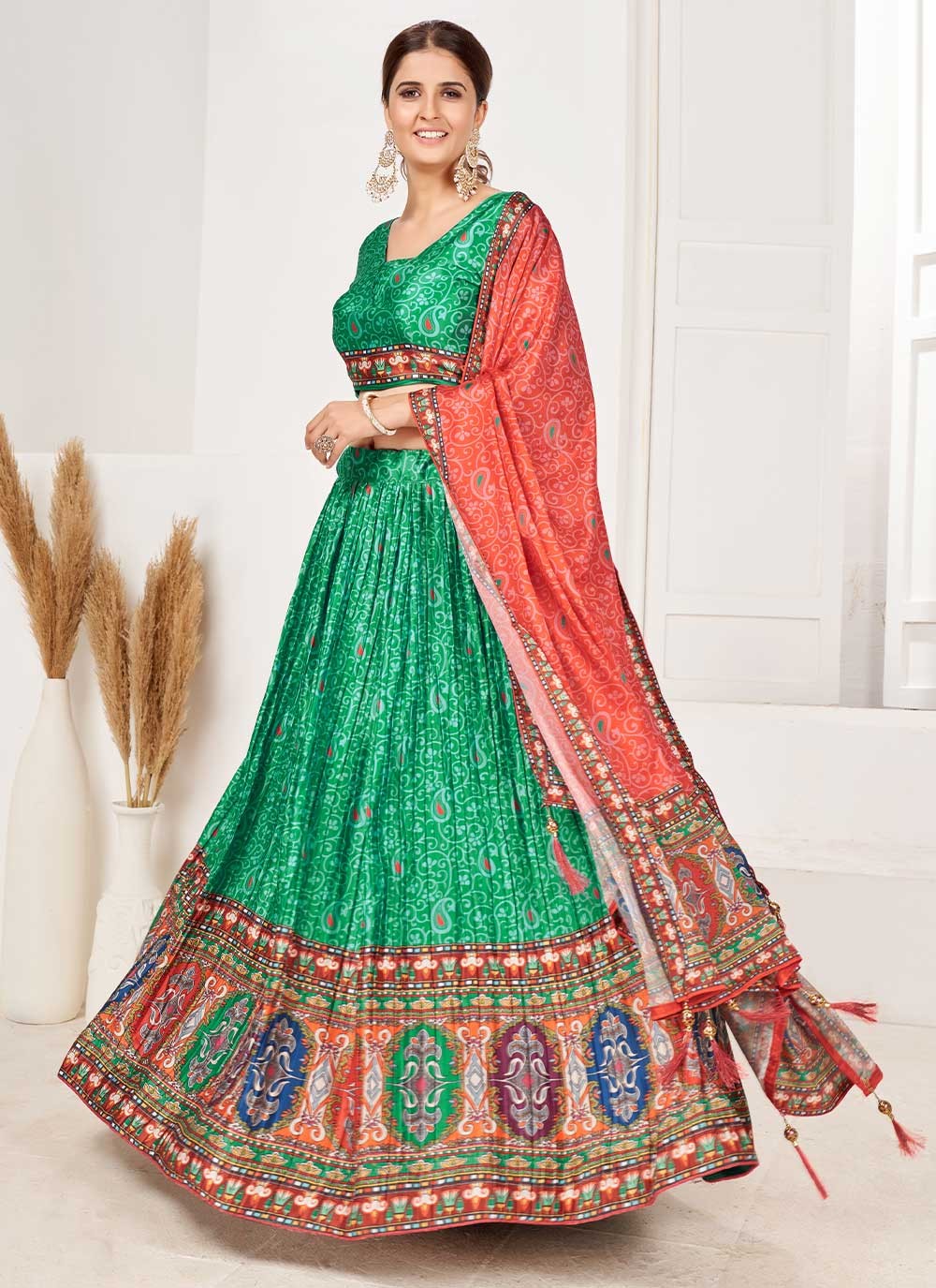 Digital Print Satin A - Line Lehenga - L0685