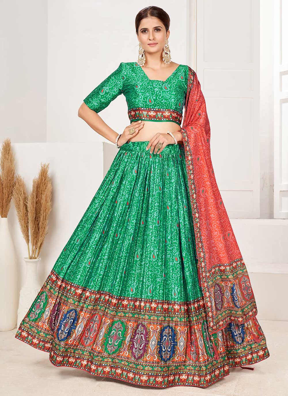 Digital Print Satin A - Line Lehenga - L0685