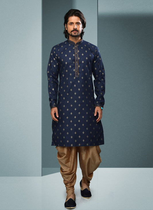 Digital Print Handloom Cotton Blue Dhoti Kurta - M4075