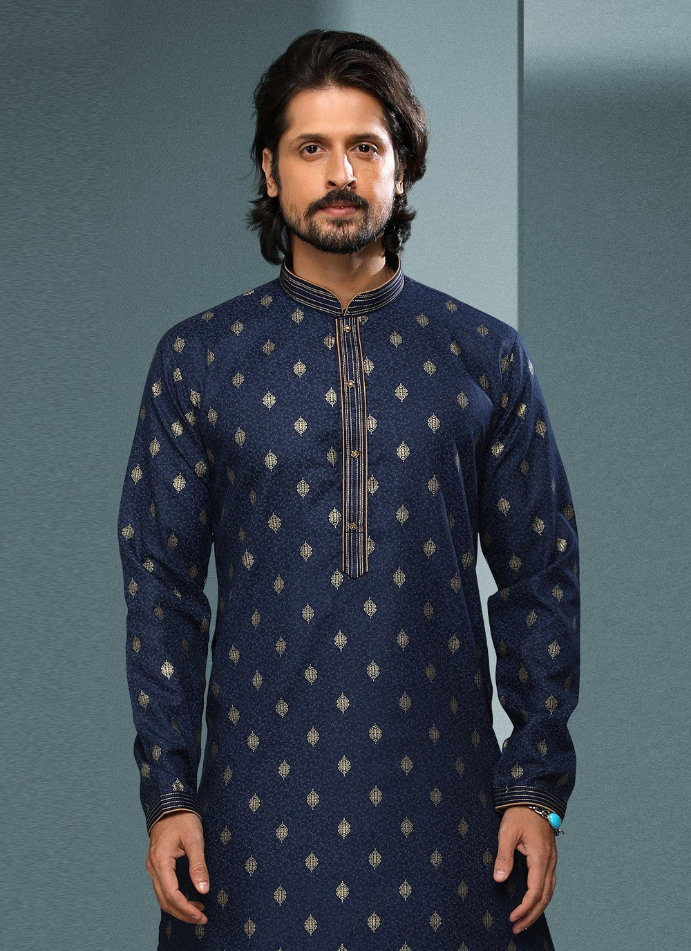 Digital Print Handloom Cotton Blue Dhoti Kurta - M4075