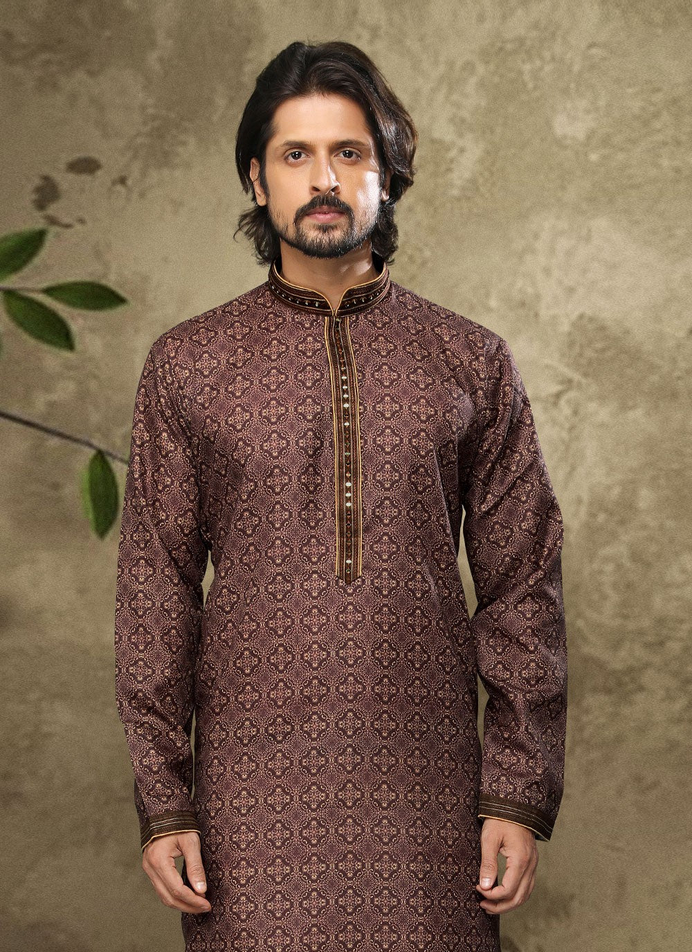 Digital Print Handloom Cotton Brown Kurta Pyjama - M3868