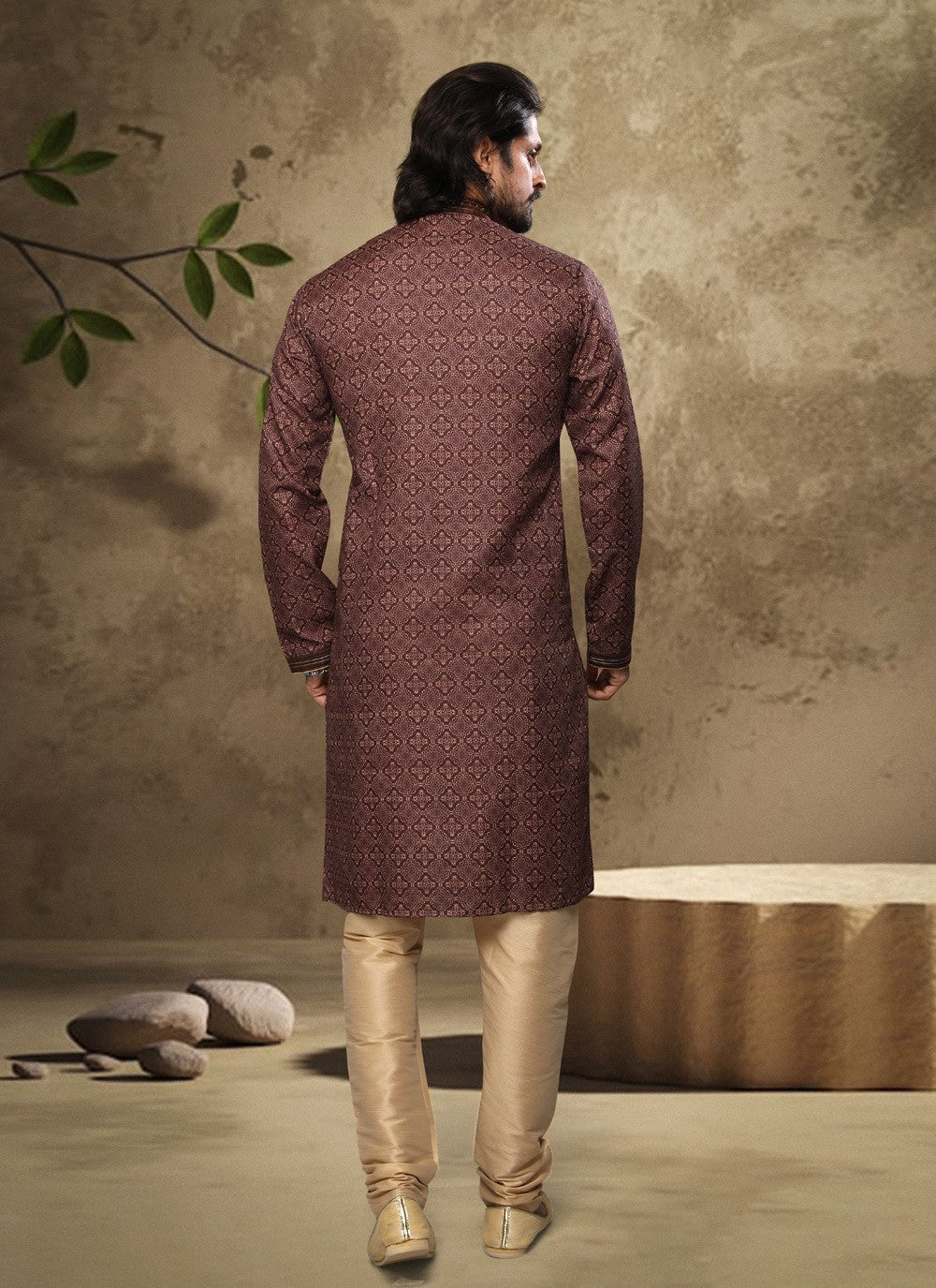 Digital Print Handloom Cotton Brown Kurta Pyjama - M3868