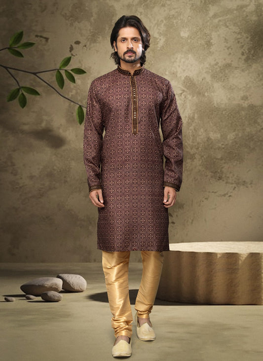 Digital Print Handloom Cotton Brown Kurta Pyjama - M3868