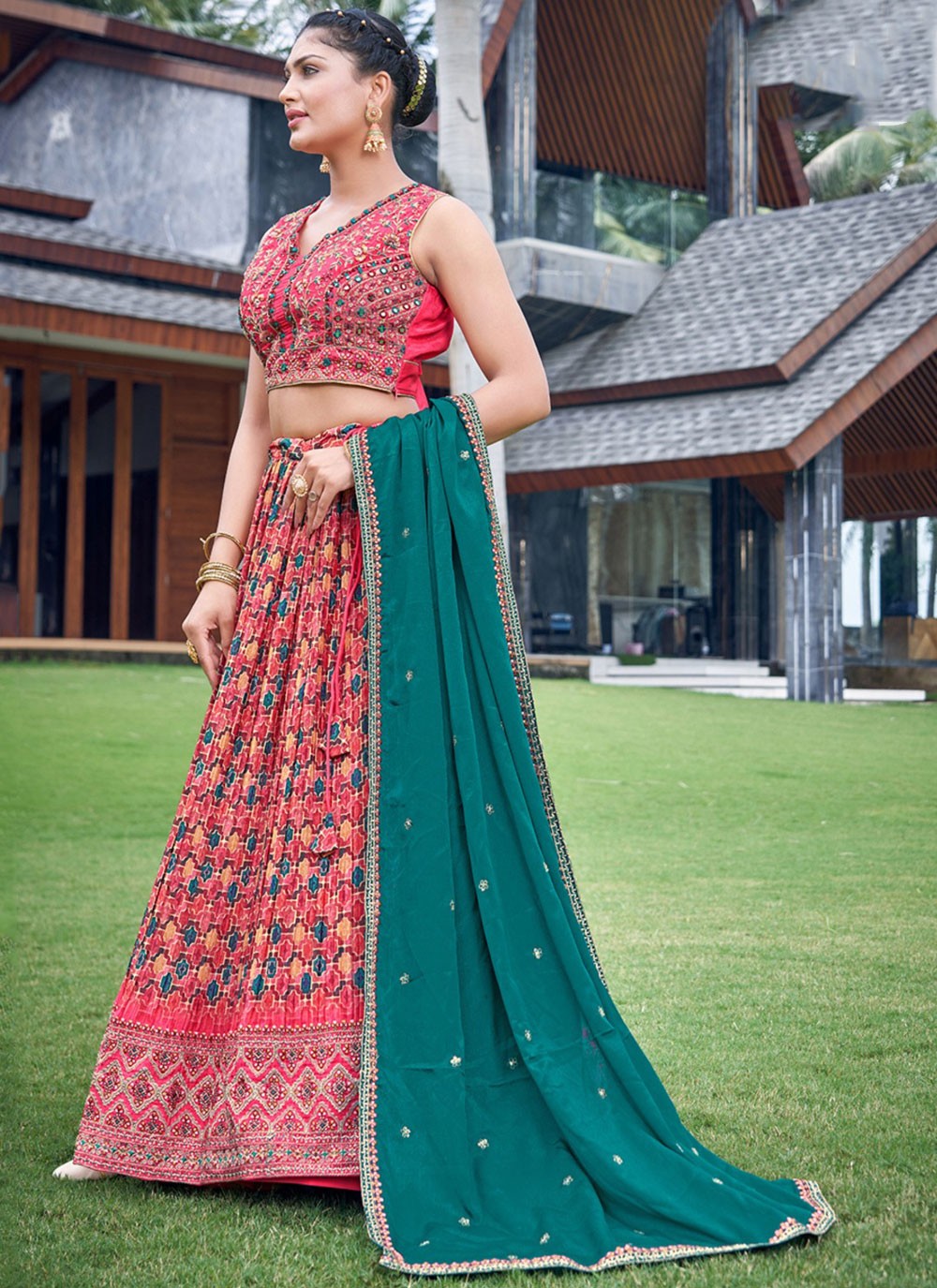 Digital Print Chinon Lehenga - L3124