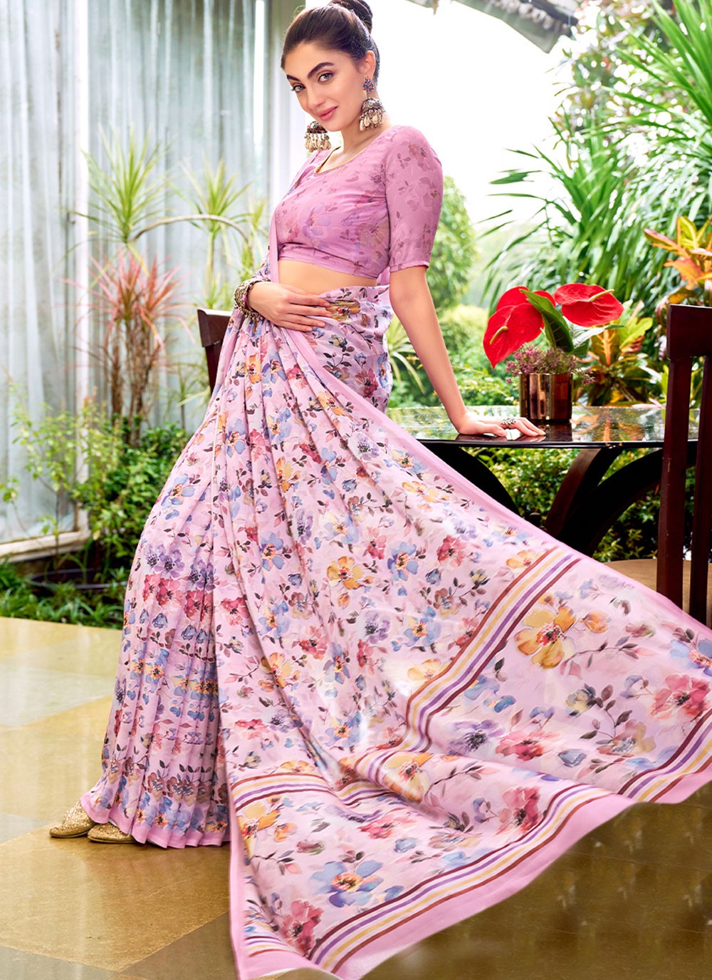 Classic Digital Print Georgette, Weight Less Saree - S9179