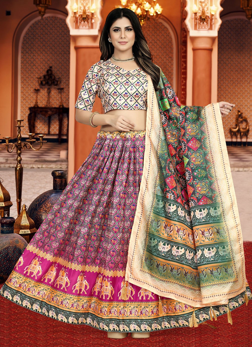 Digital Print Silk A - Line Lehenga - L1210