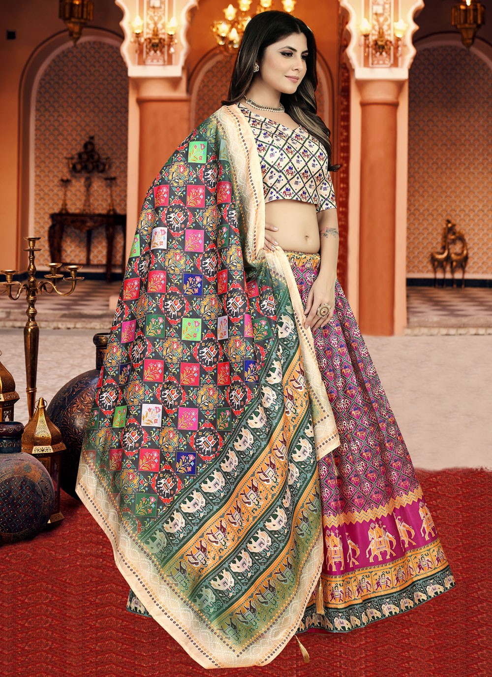 Digital Print Silk A - Line Lehenga - L1210