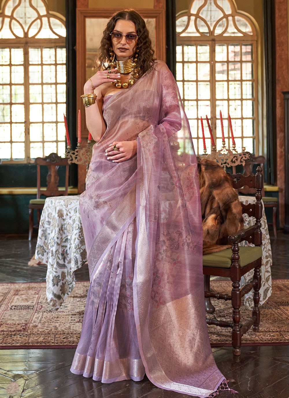 Classic Digital Print Organza Saree - S6878