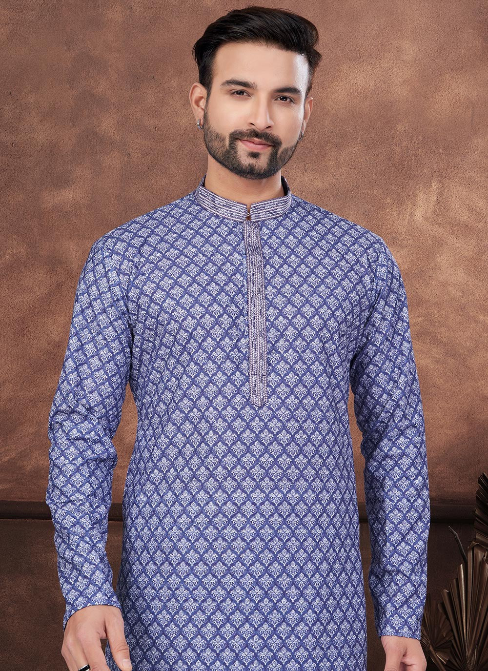 Digital Print Rayon Blue Kurta Pyjama - M8688