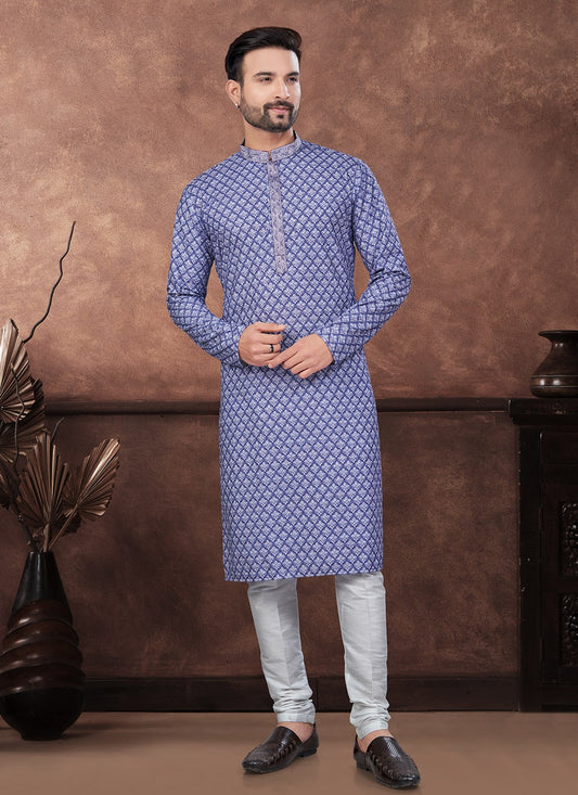 Digital Print Rayon Blue Kurta Pyjama - M8688