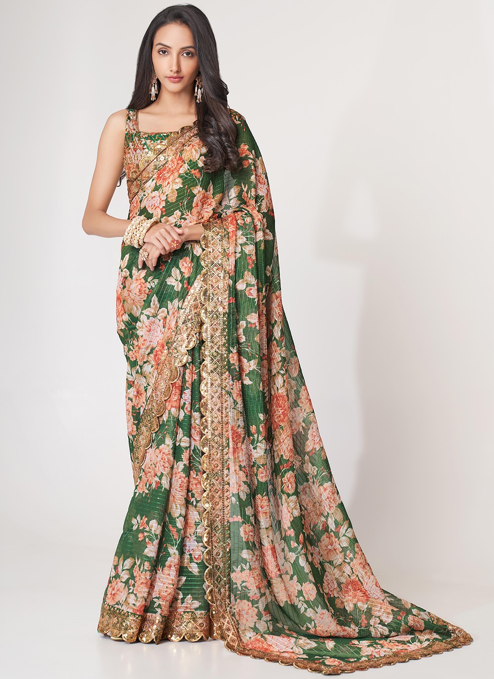 Classic Digital Print Organza Saree - S3068