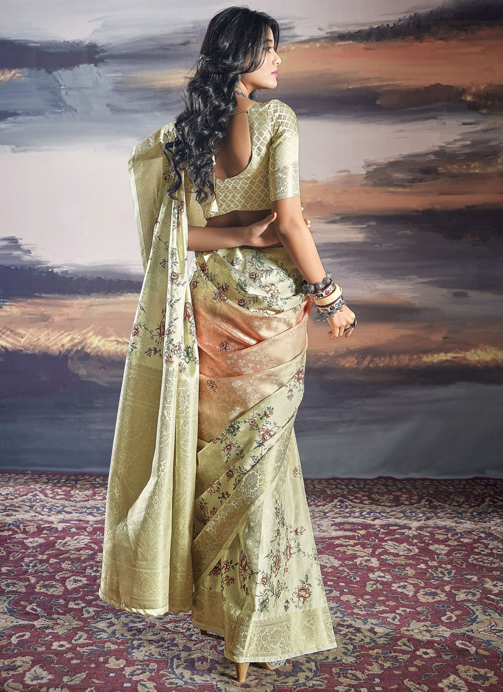 Classic Digital Print Satin Saree - S9978