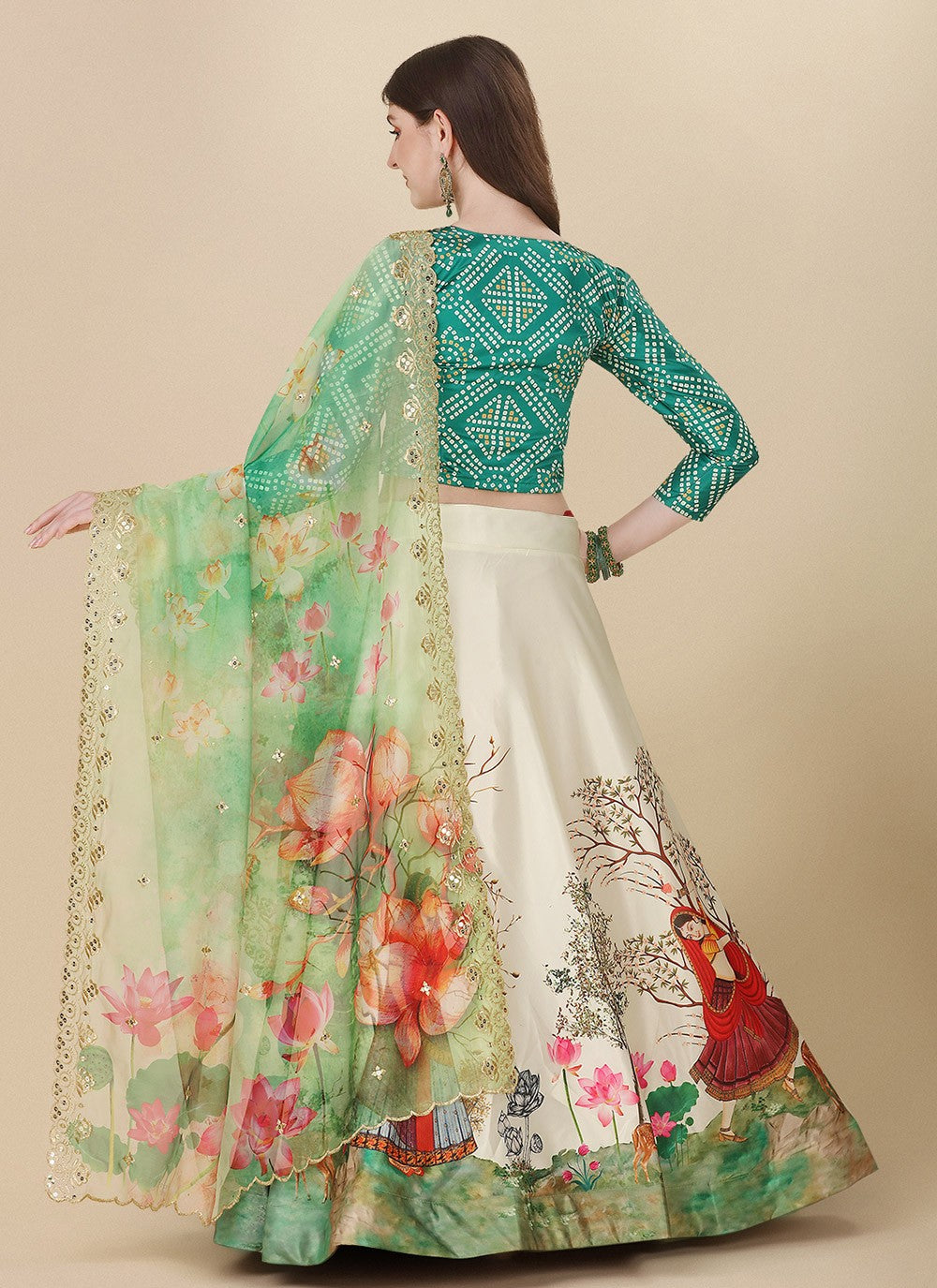 Digital Print Satin Silk A - Line Lehenga - L2081