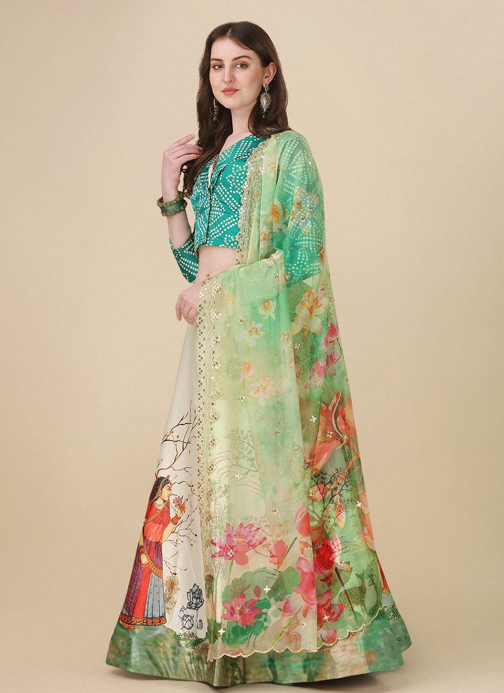 Digital Print Satin Silk A - Line Lehenga - L2081