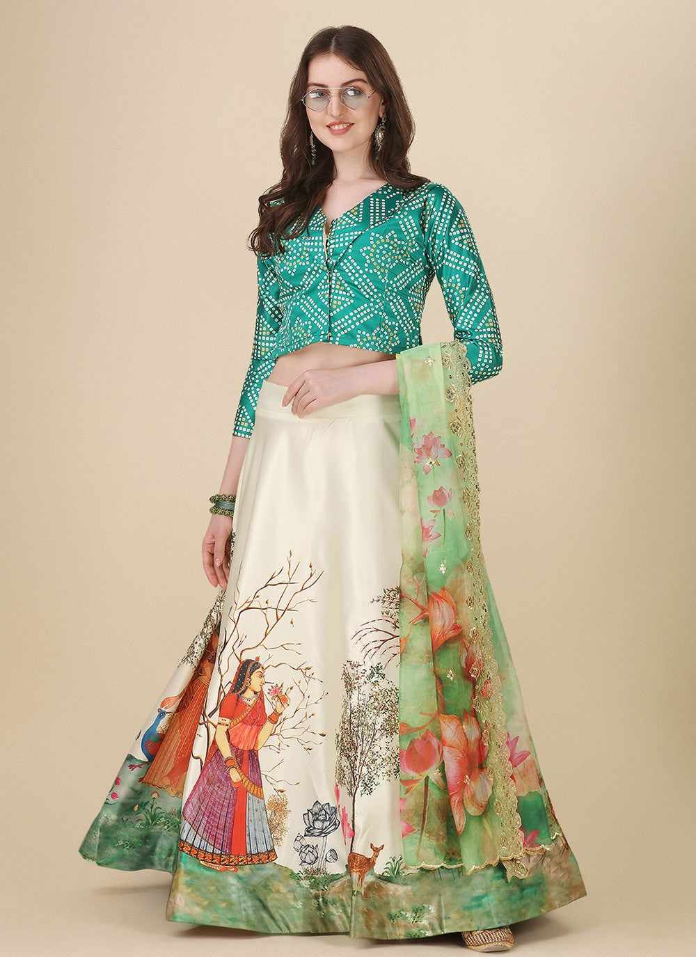 Digital Print Satin Silk A - Line Lehenga - L2081