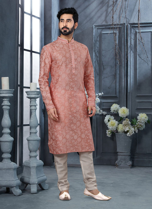 Digital Print Silk Pink Kurta Pyjama - M3021