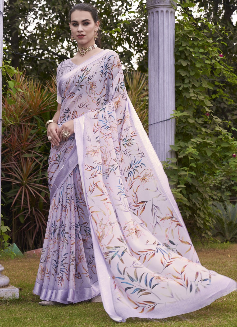 Contemporary Digital Print Georgette Aqua Blue Saree - S11148