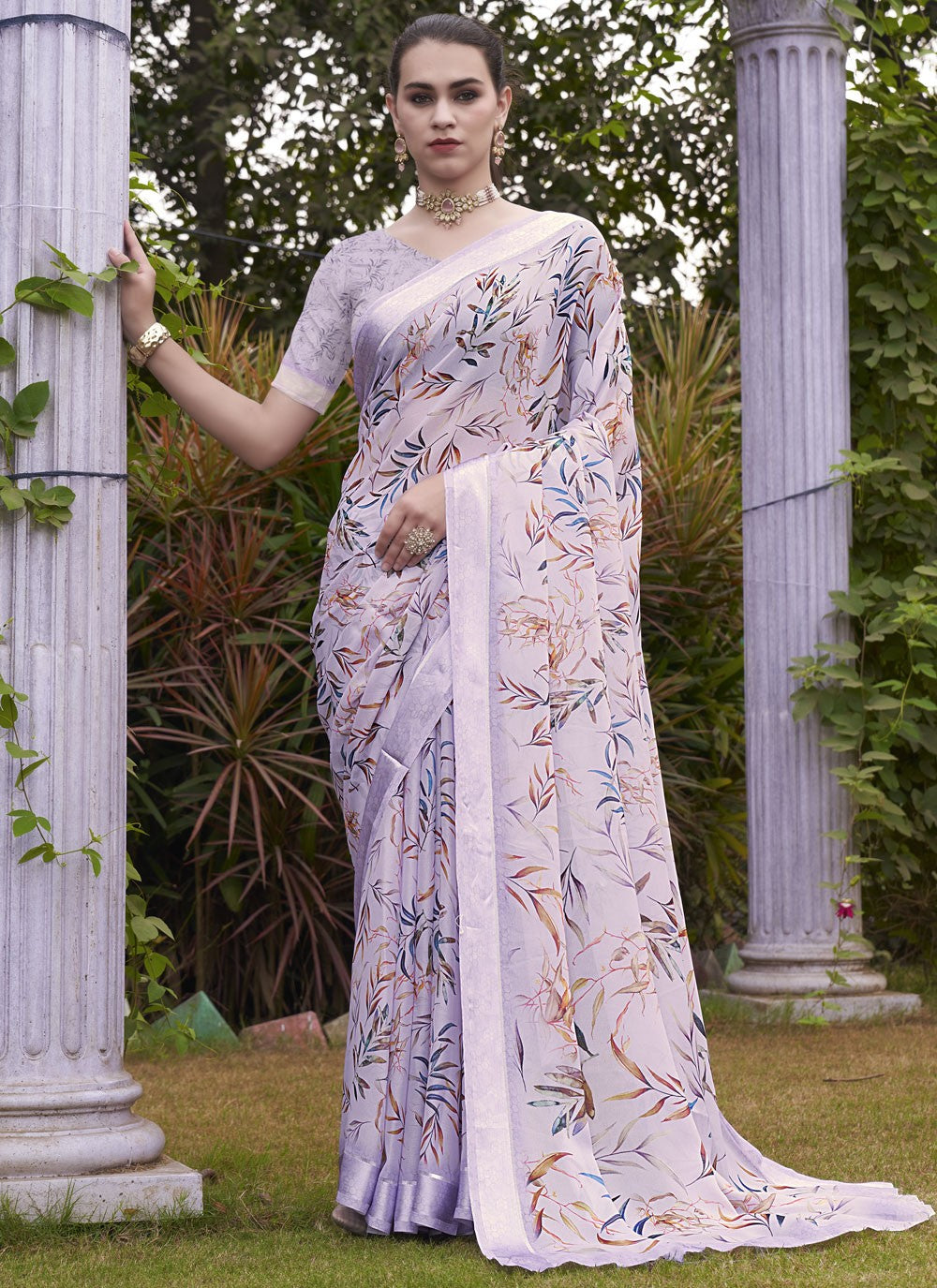 Contemporary Digital Print Georgette Aqua Blue Saree - S11148