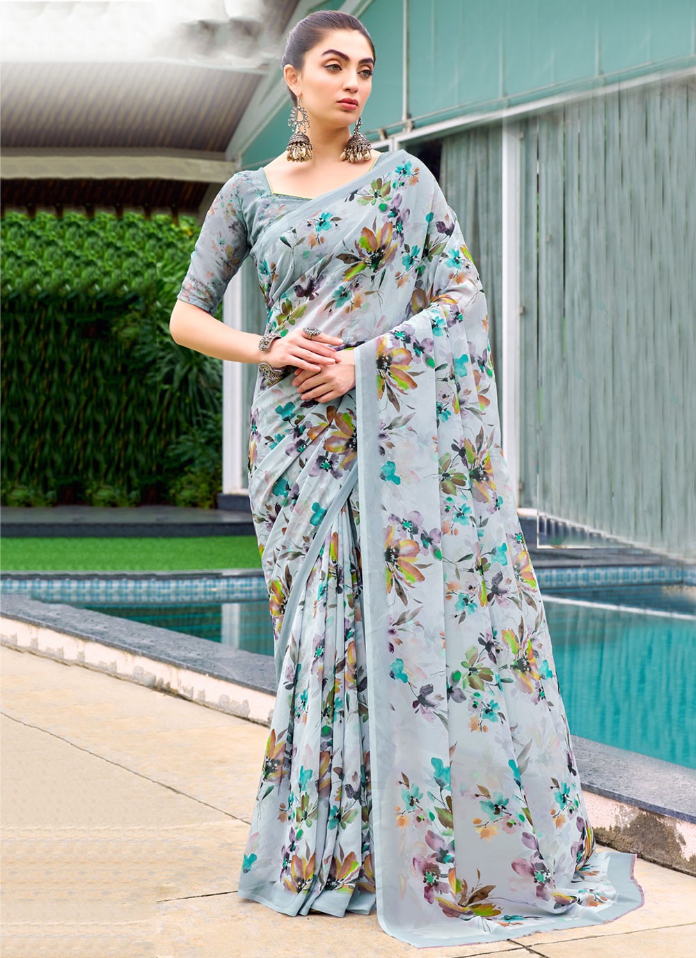 Classic Digital Print Georgette, Weight Less Saree - S9179