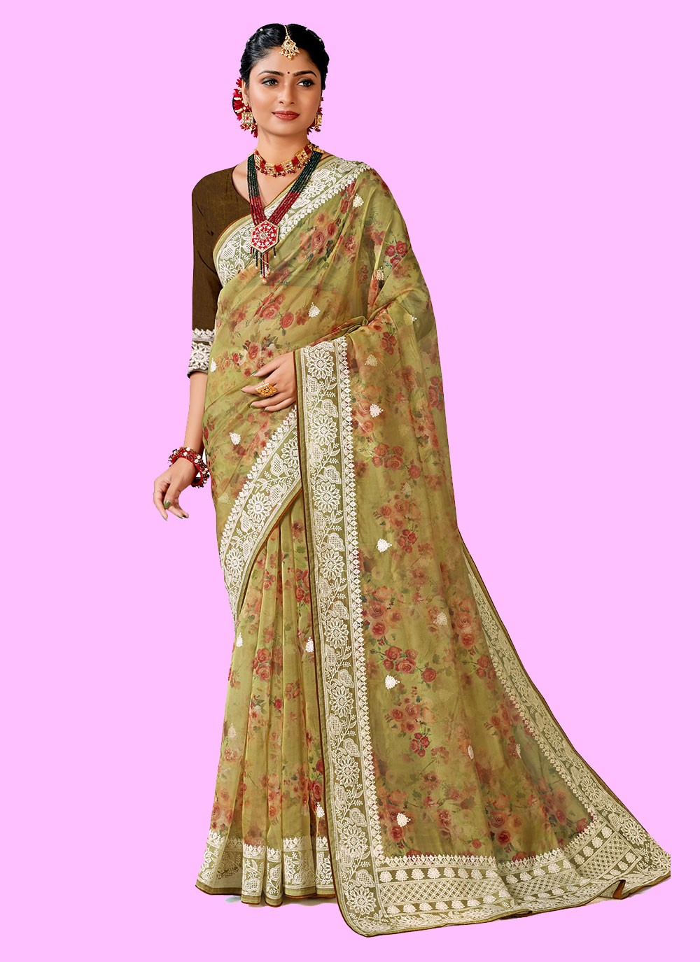 Classic Digital Print Organza Saree - S4443