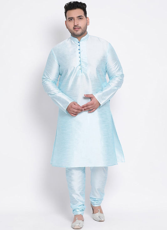 Plain Dupion Silk Aqua Blue Kurta Pyjama - M2667