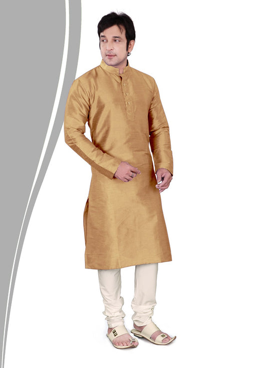 Plain Dupion Silk Beige Kurta Pyjama - M2157