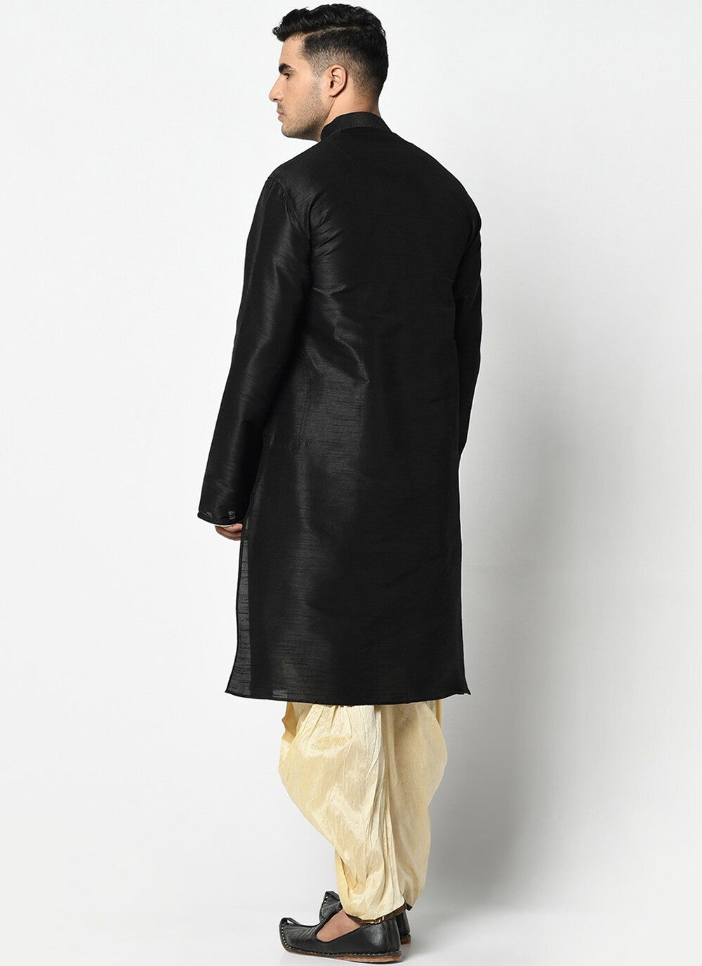 Buttons Dupion Silk Black Dhoti Kurta - M2418