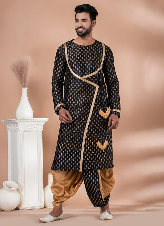 Fancy Work Dupion Silk Black Dhoti Kurta - M6975