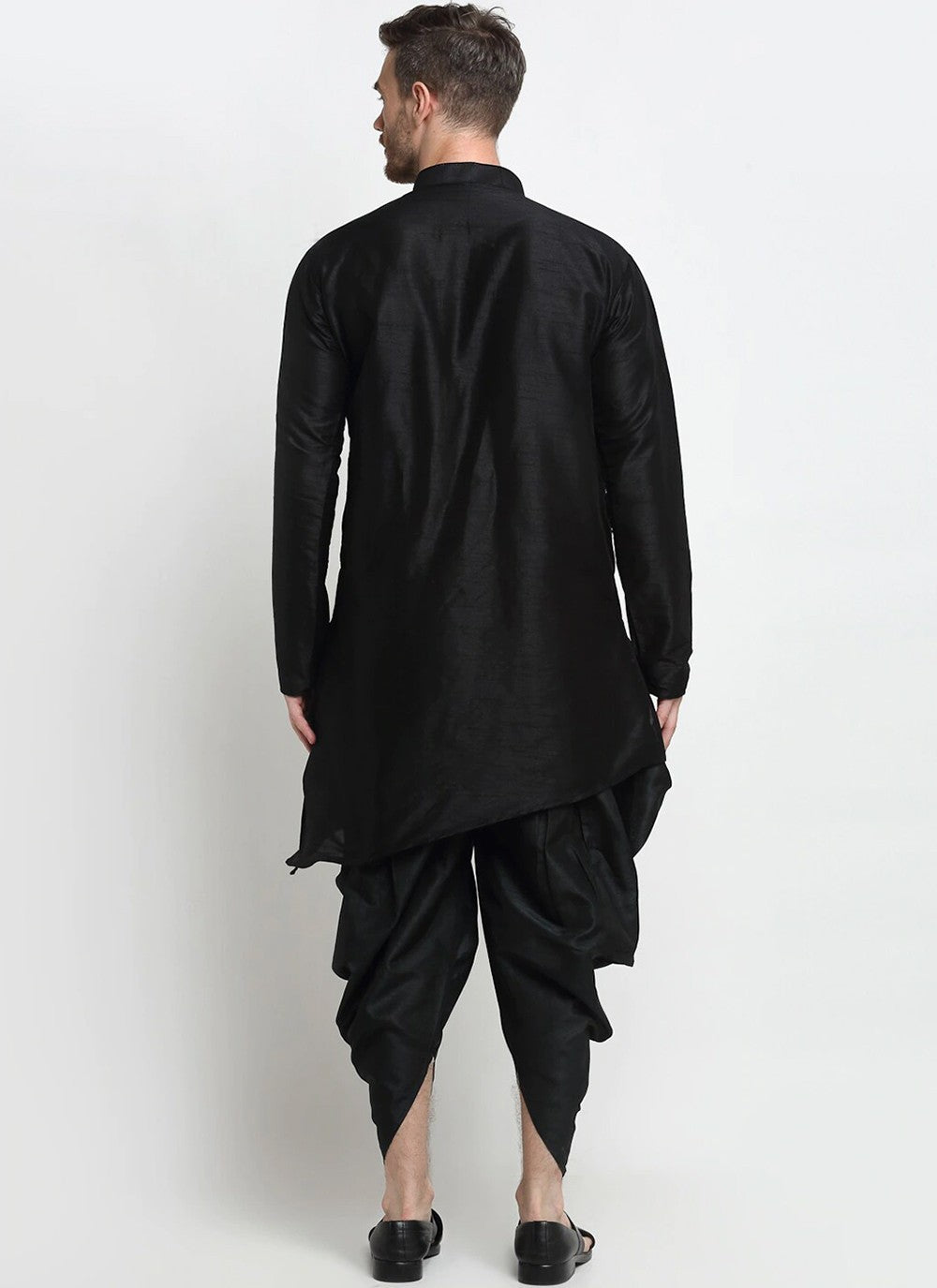 Plain Dupion Silk Black Dhoti Kurta - M2384