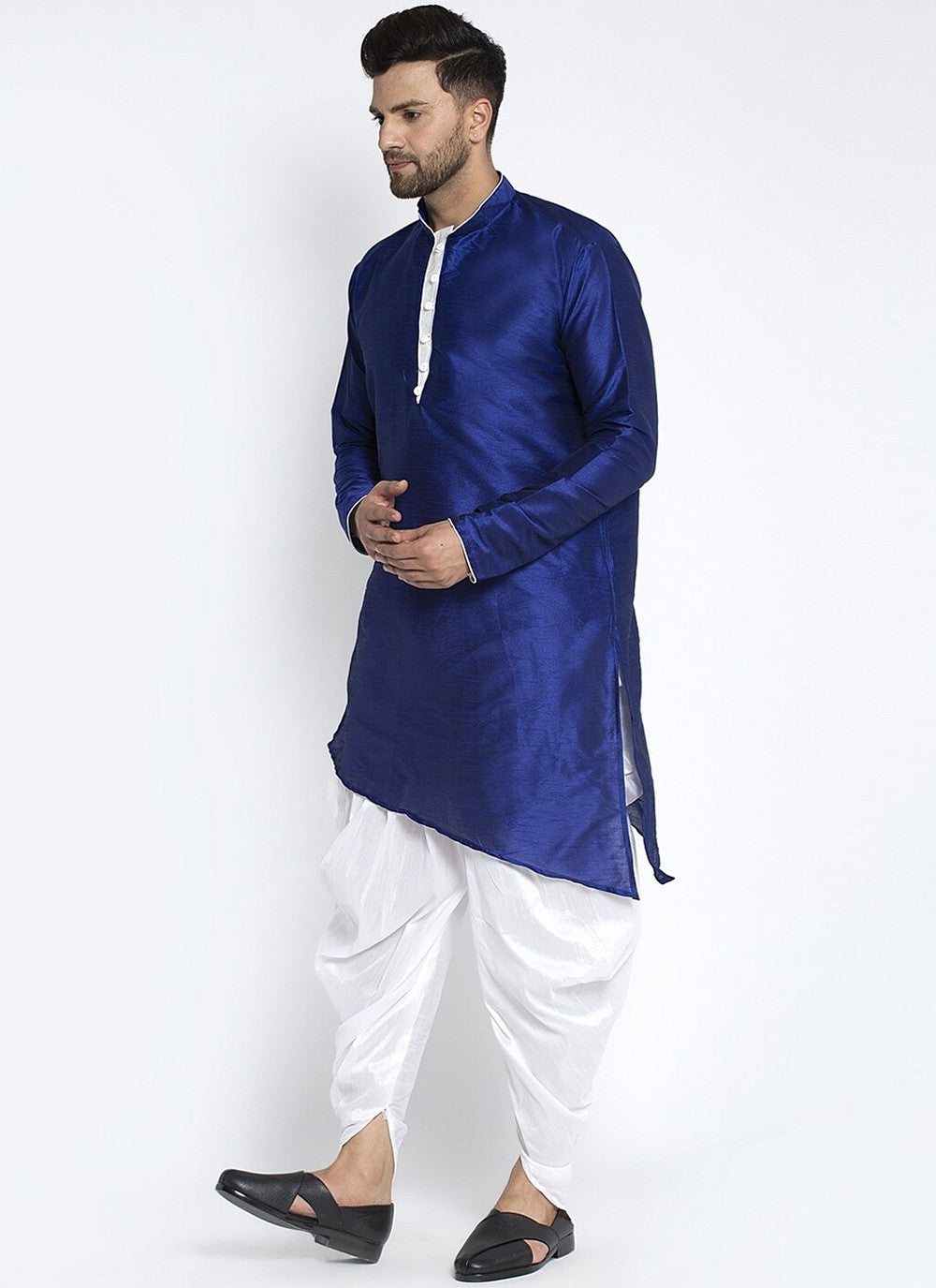 Plain Dupion Silk Blue Dhoti Kurta - M2391