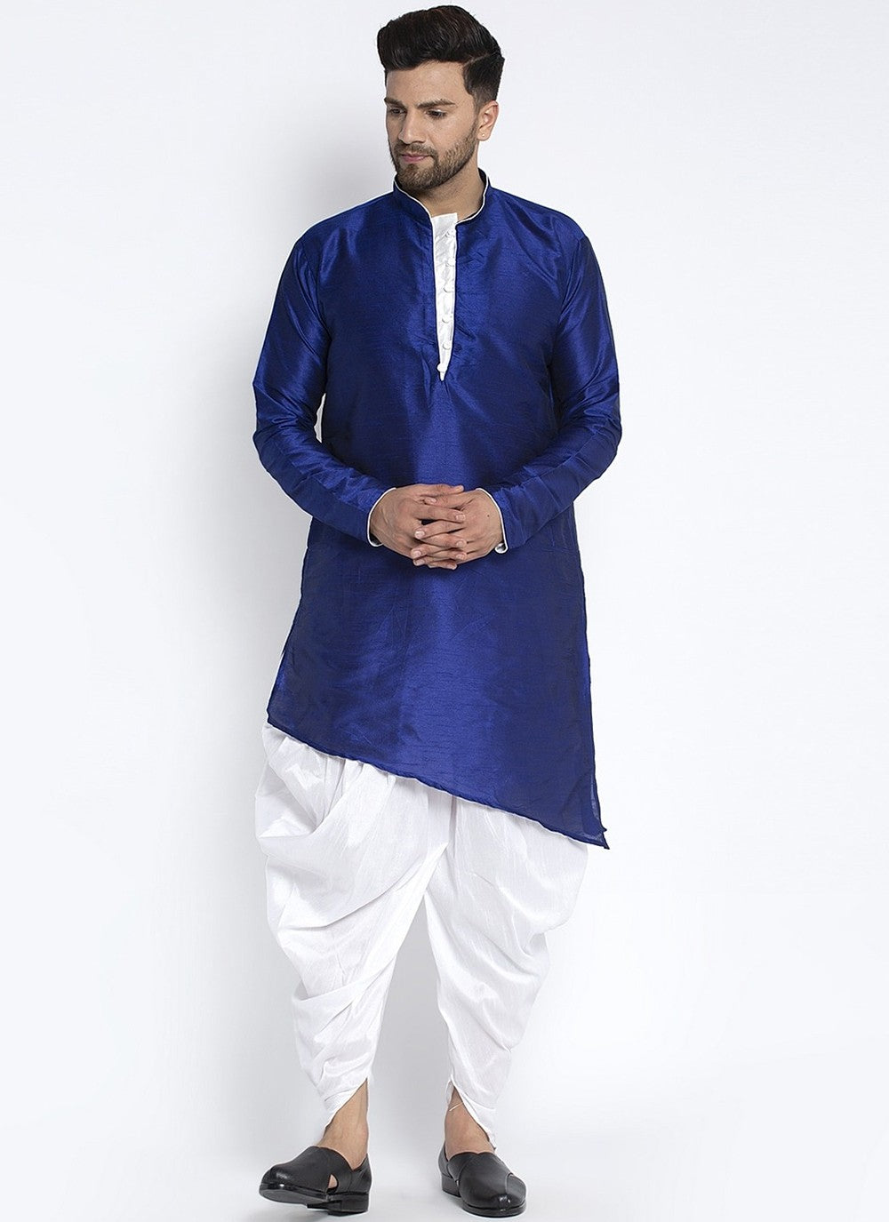 Plain Dupion Silk Blue Dhoti Kurta - M2391