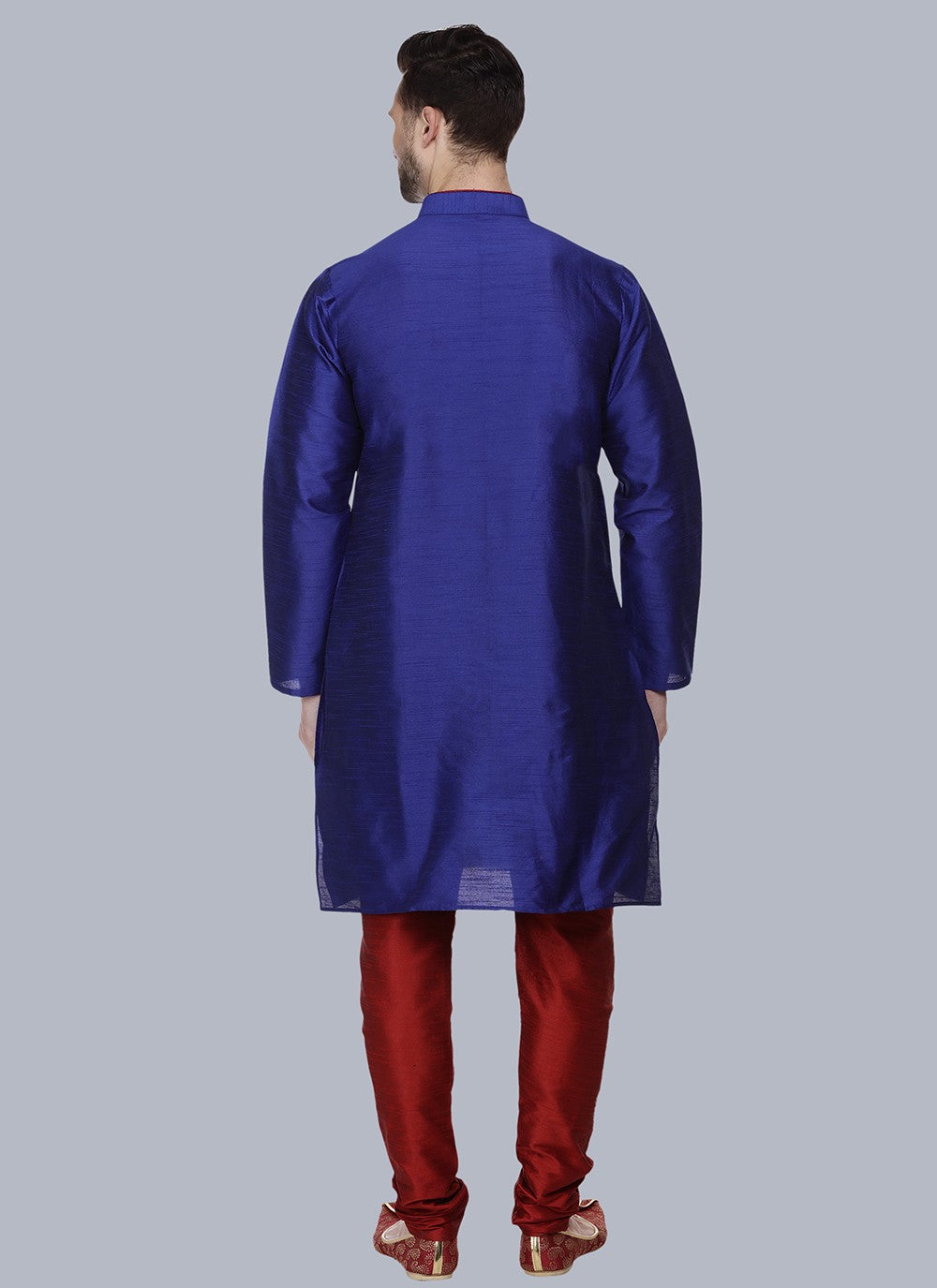 Embroidered Dupion Silk Blue Kurta Pyjama - M6546