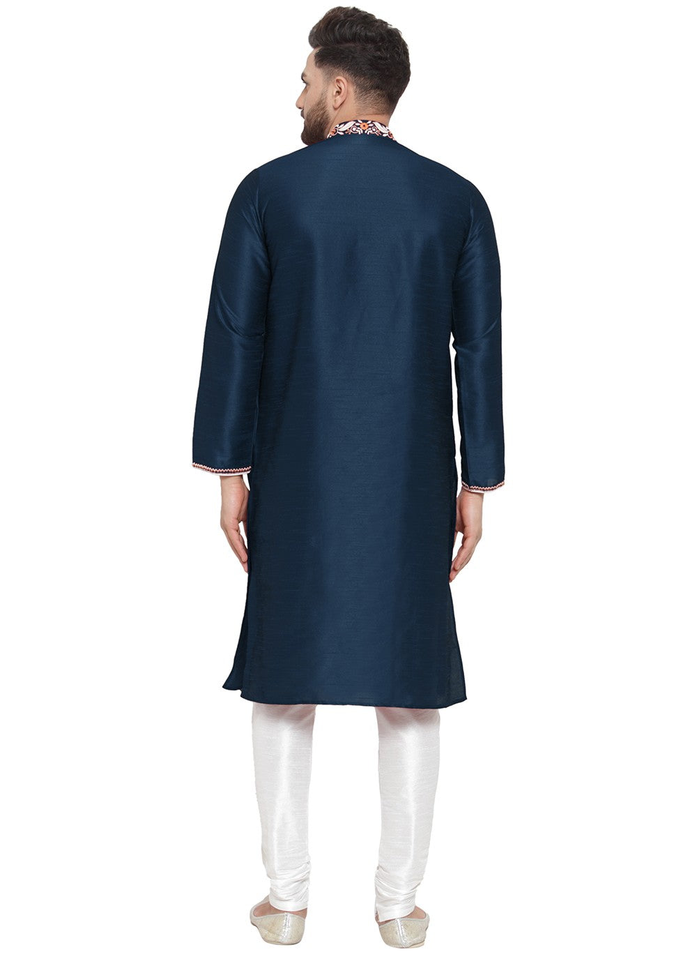 Embroidered Dupion Silk Blue Kurta Pyjama - M7340