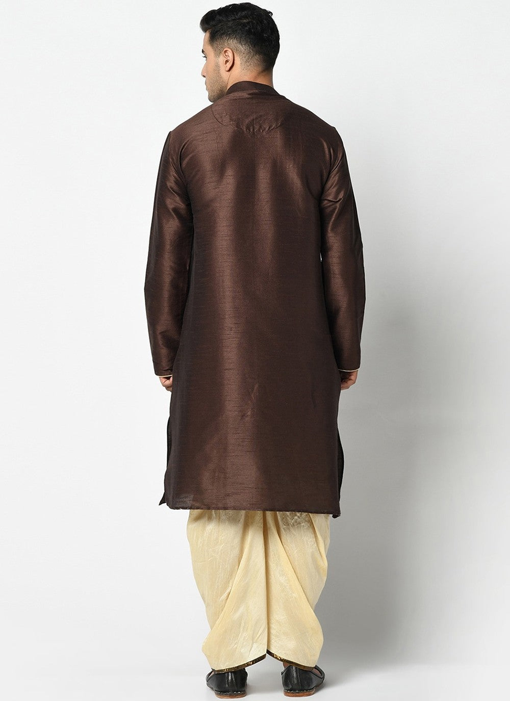 Buttons Dupion Silk Brown Dhoti Kurta - M2416