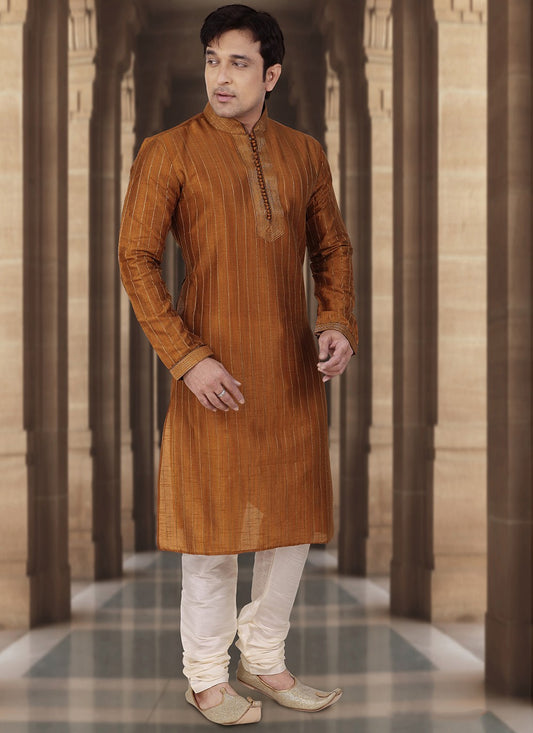 Plain Dupion Silk Brown Kurta Pyjama - M2135