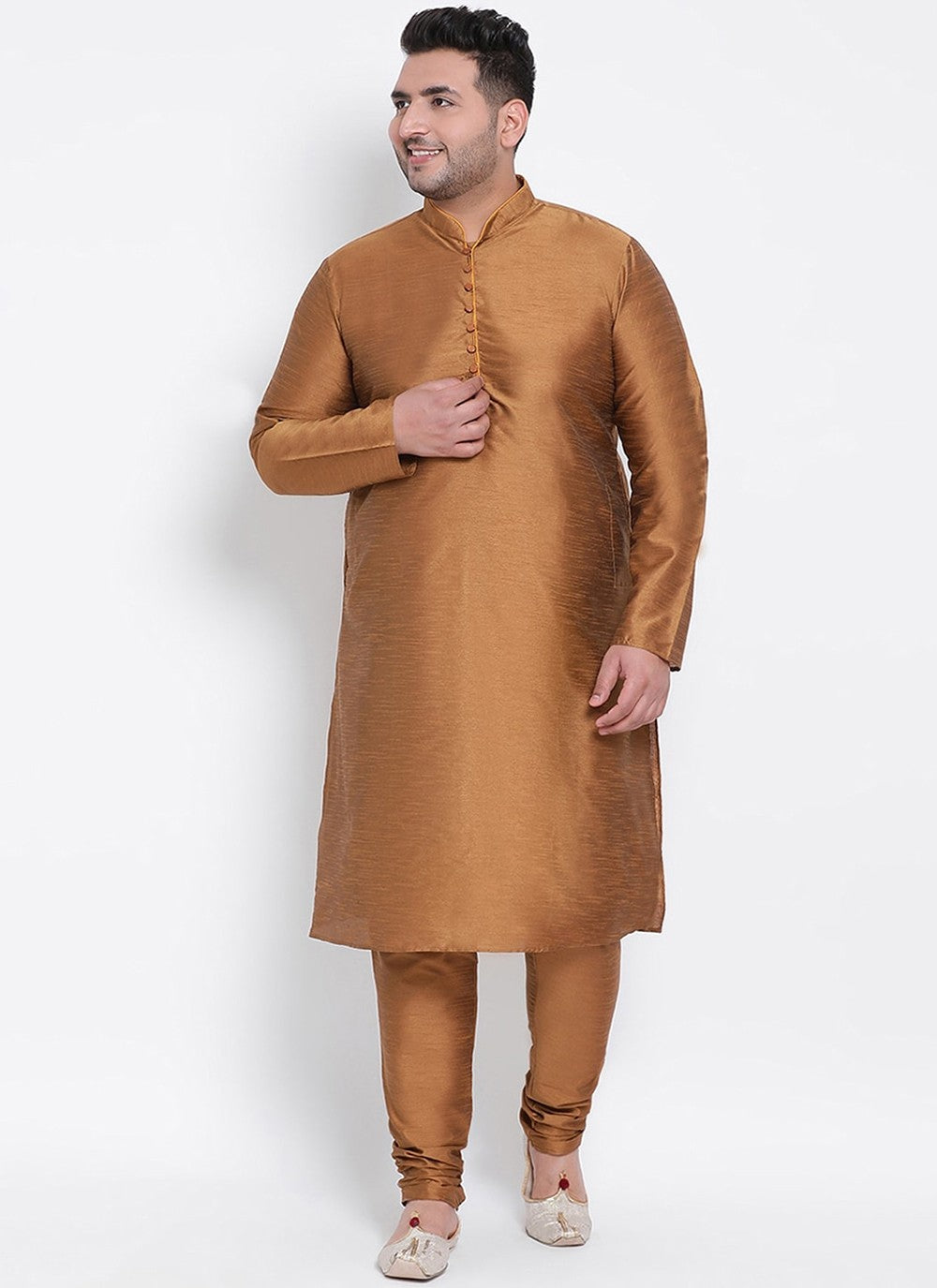 Plain Dupion Silk Brown Kurta Pyjama - M2673