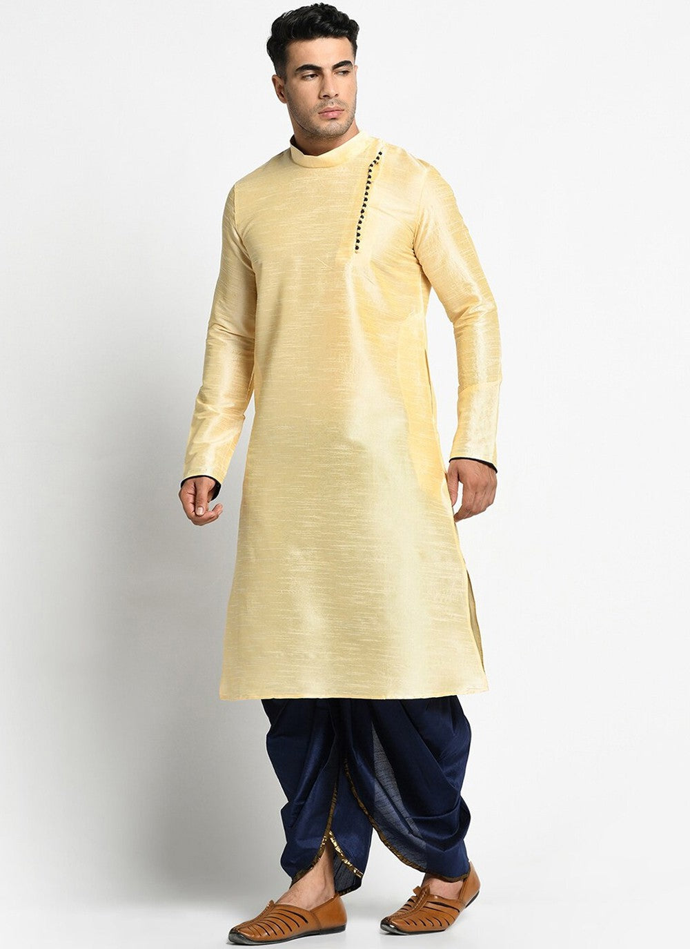 Buttons Dupion Silk Cream Dhoti Kurta - M2413