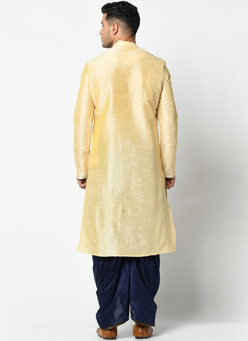 Buttons Dupion Silk Cream Dhoti Kurta - M2413