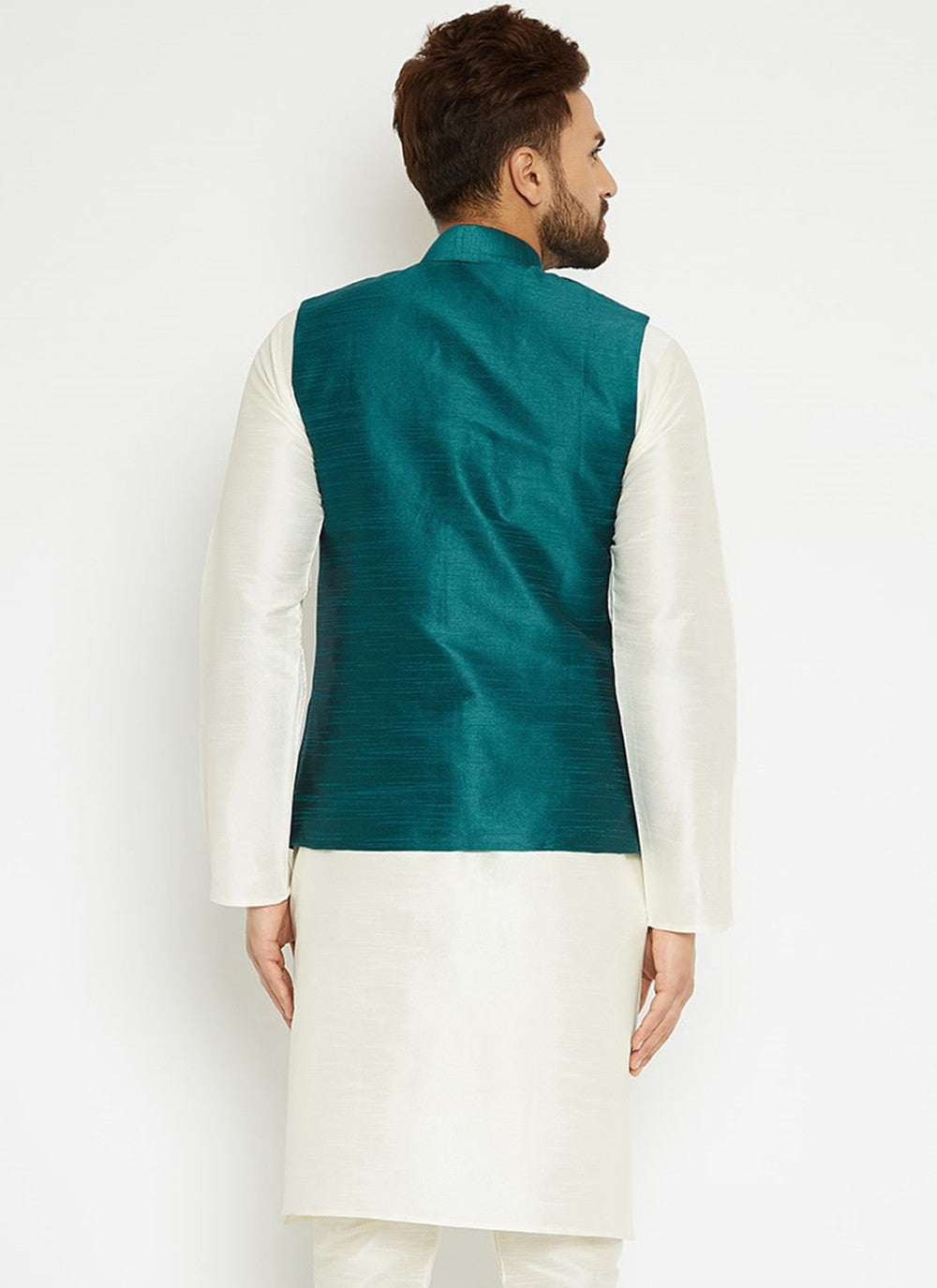 Buttons Dupion Silk Green Nehru Jackets - M3222